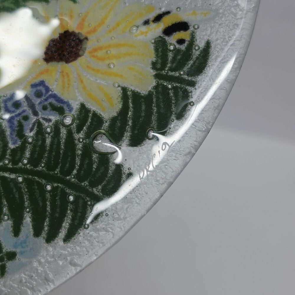 Peggy Karr Fused Art Glass Plate 11" Flowers Butterflies Spring Summer Decor - Picture 6 of 7